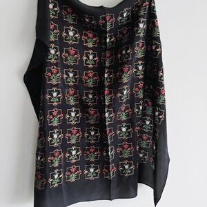 Vintage Metropolitan Museum Art Silk Floral Black Scarf NEW Quiet Luxury MOMA